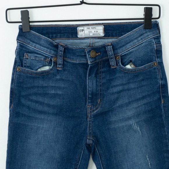 Free People Womens Great Heights Fray Distressed Skinny Jean Size 24 Blue - Picture 3 of 9